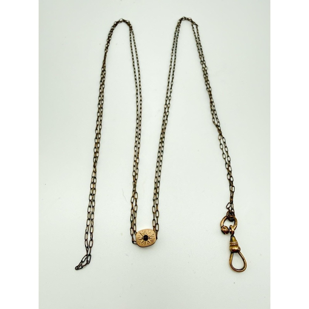 Antique Victorian Gold Filled Slide Watch Chain Necklace Chatelaine , Garnet - Picture 7 of 13